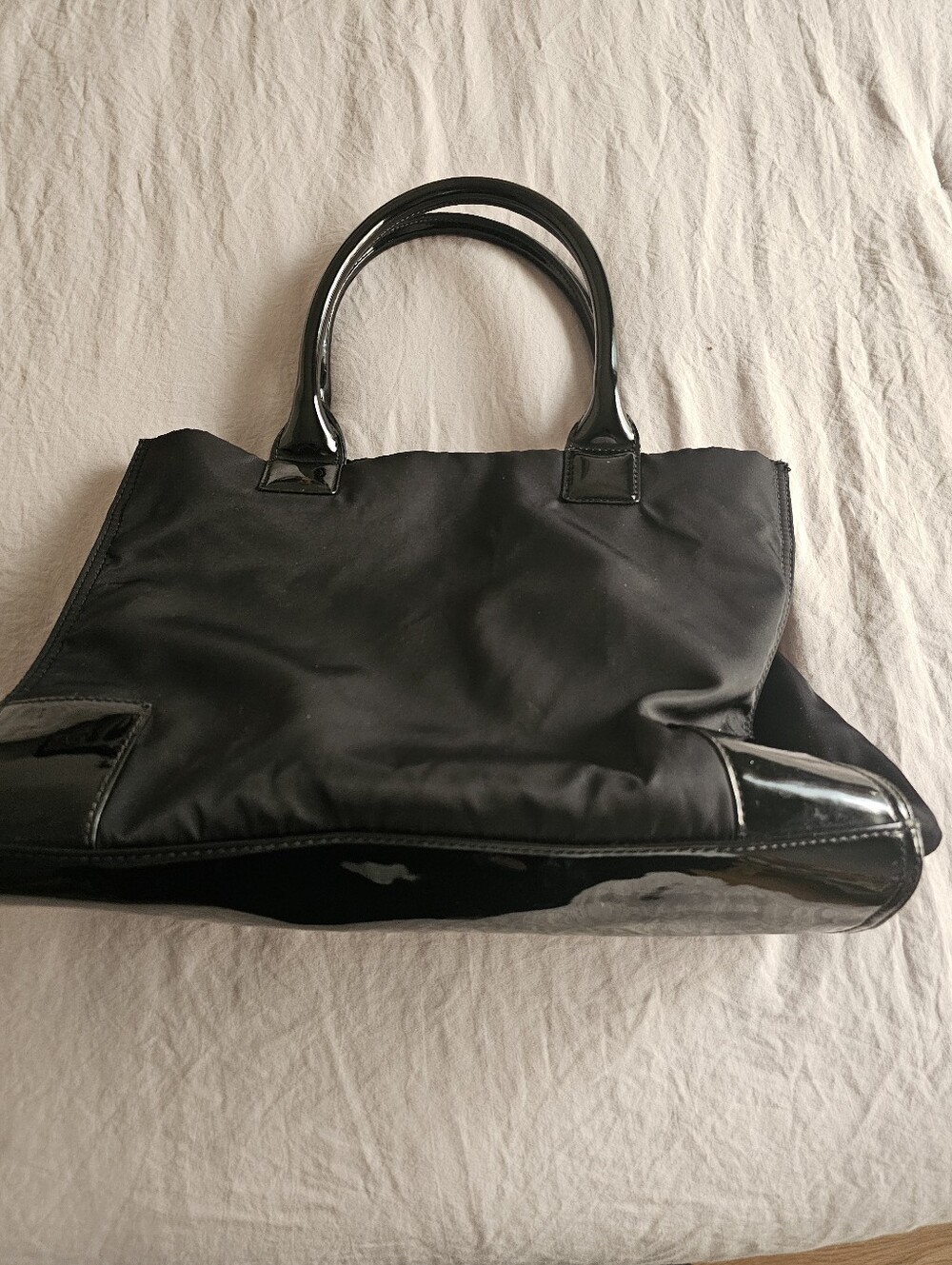 Tory Burch Black Nylon Tote with Patent Logo - Picture 2 of 5